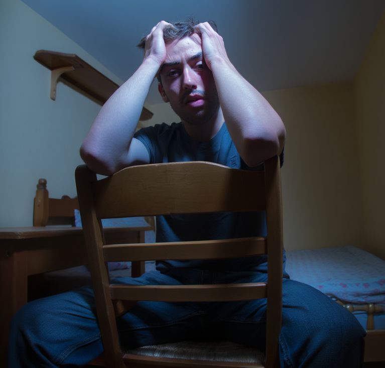 Молодой парень в состоянии наркотической ломки